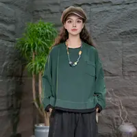 【黑色拼接圆领长袖打底衫】大码女装2025新款做旧百搭卫衣