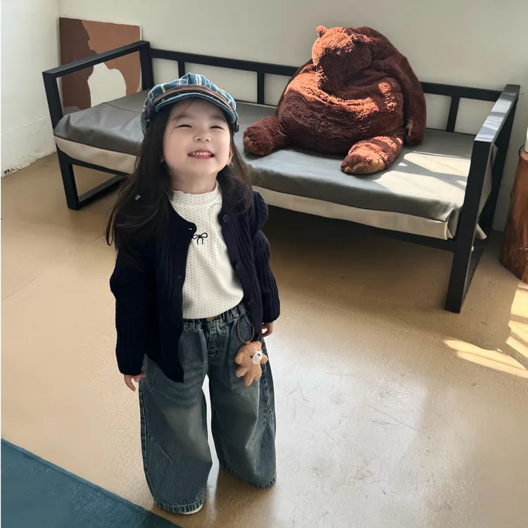 壹妈韩版童装女童秋季套装洋气儿童针织开衫外套上衣牛仔阔腿长裤