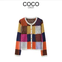 【COCO LESLEY】羊毛复古棋盘格镂空针织毛衣开衫msl694