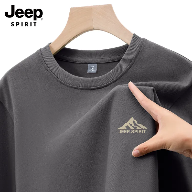 JEEP吉普t恤长袖男纯棉打底衫2025新款山系宽松高级感男装上衣服