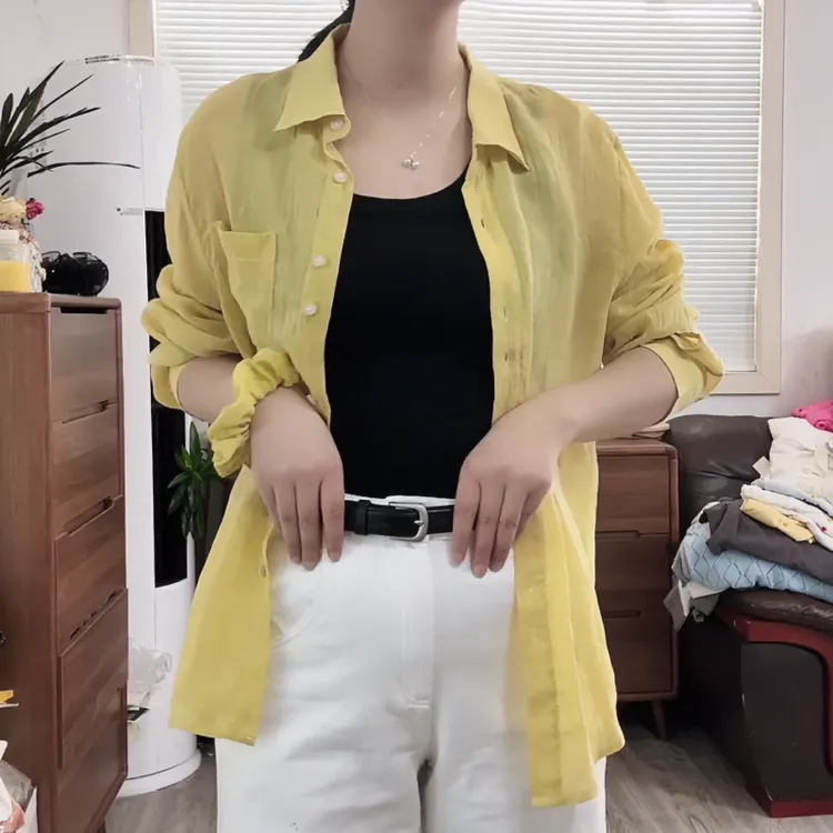 2025夏季新款宽松休闲慵懒风薄款上衣设计感彩色衬衫女LK2502647