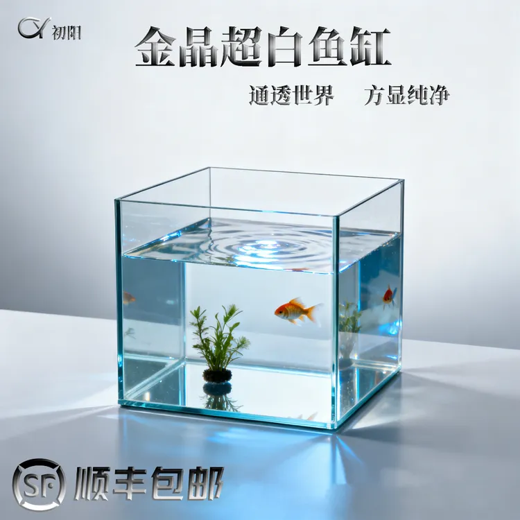【顺丰包邮】小型金晶方缸玻璃客厅桌面观景家用小型超白新手鱼缸