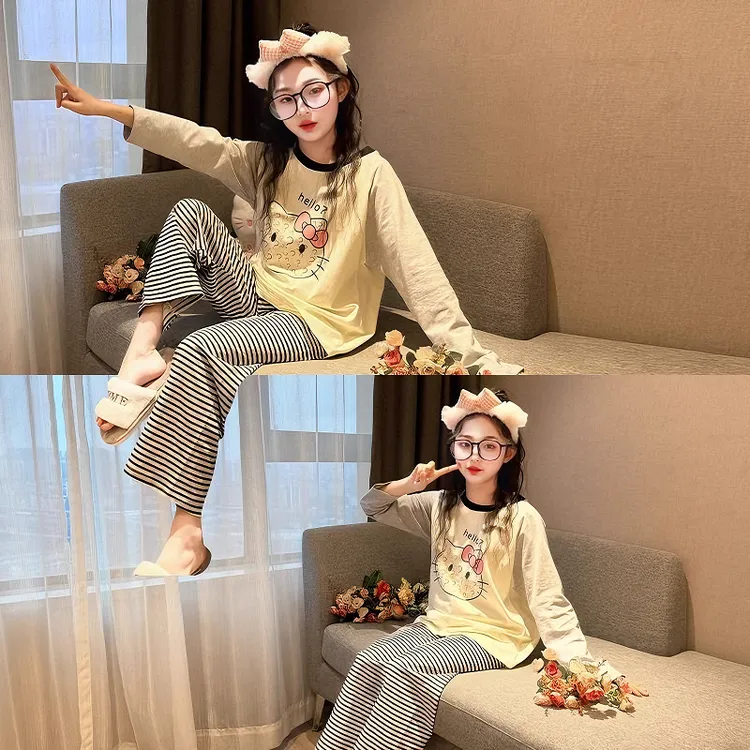 女童睡衣2025春秋季新款薄款长袖公主风中大童女孩外穿家居服套装