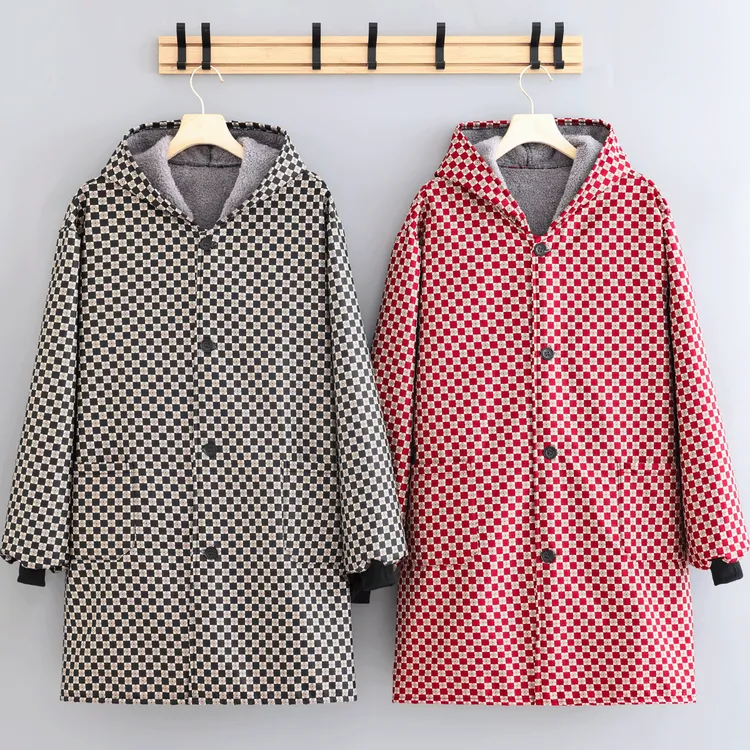 加厚加绒耐脏围裙保暖冬季罩衣厨房家用户外干活上班专用工作服女