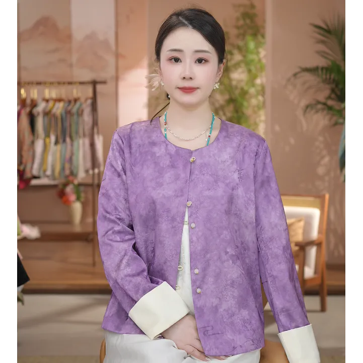 《 慕倾-外套》2025年秋冬新款纯色国风圆领简约休闲气质风长袖外