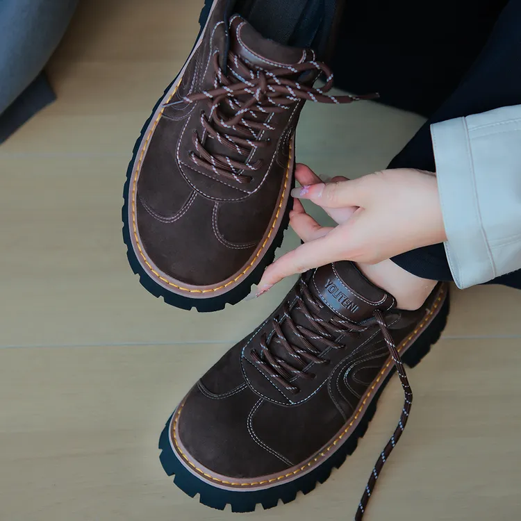 厚底筒靴德比鞋低筒靴子秋冬款小众设计休闲男鞋户外百搭复古