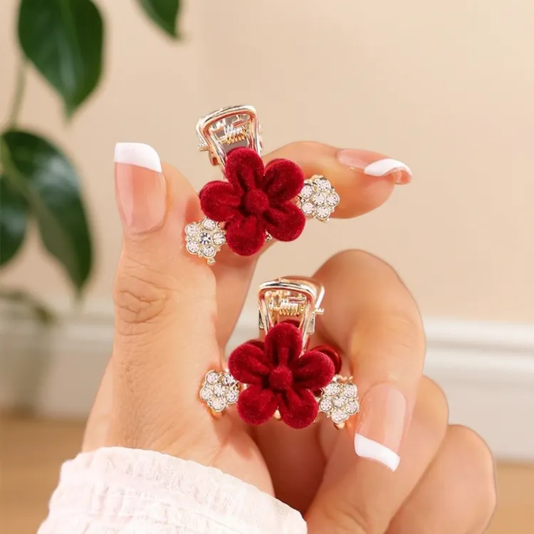 发夹高级感红色丝绒爱心小抓夹女前额侧边刘海碎发夹时气质网红