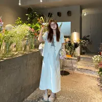 盈盈&南岛风大码女装微胖夏季胖mm短袖牛仔衬衫半身裙套装ZYY592