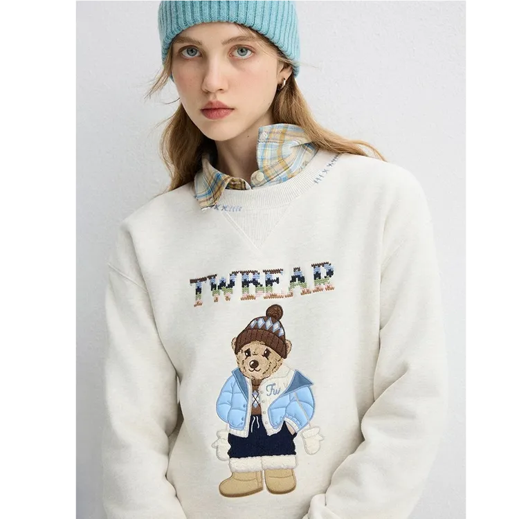 Teenie Weenie小熊女装2025冬新款TTMA254VC3K圆领刺绣卫衣