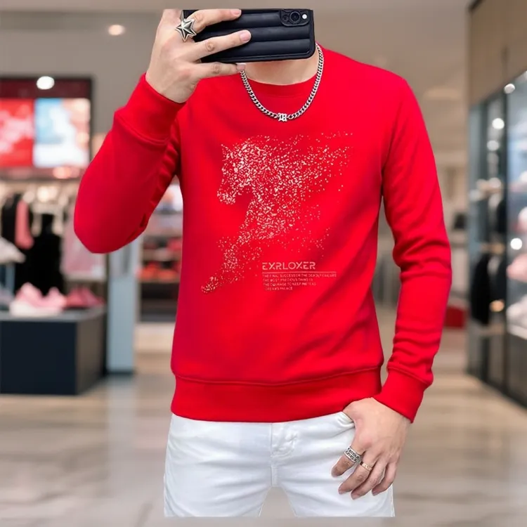 ASH CASSIE马年红色卫衣男本命年圆领长袖T恤欧洲站潮牌保暖上衣