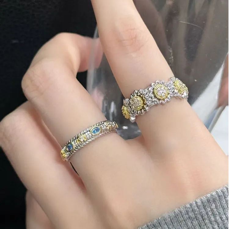 因缺斯汀饰品 铜合金戒指 【罗马画报】向日葵星芒叠戴戒指女小众