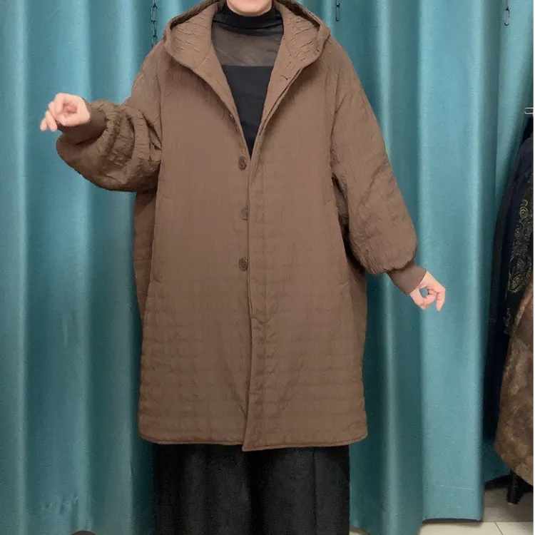 秋冬连帽宽松休闲百搭中长版棉衣妈妈款