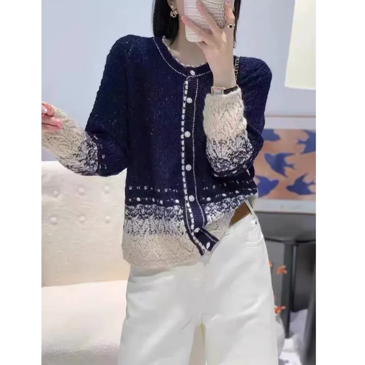 重工亮丝绒感针织开衫女欧洲站2025秋冬新款女装毛衣外套潮1377