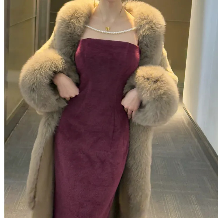 画报夫人原创自制贵妇太太外套毛领毛绒外套 奶茶夫人
