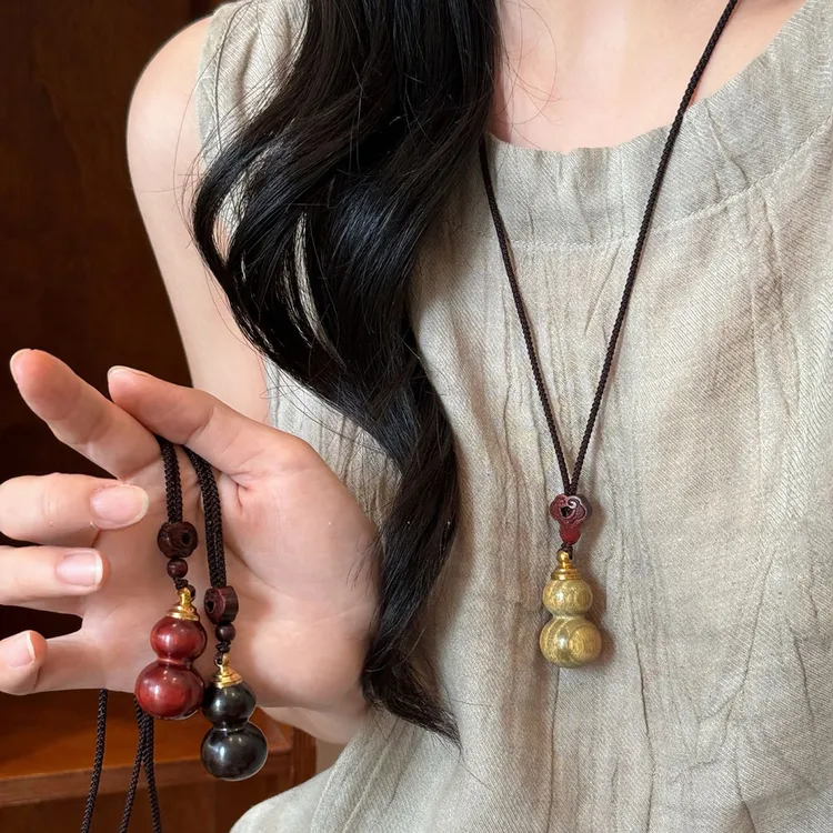 非金属棉绳项链 福运葫芦 新中式国风吊坠项链女民族风长款毛衣链