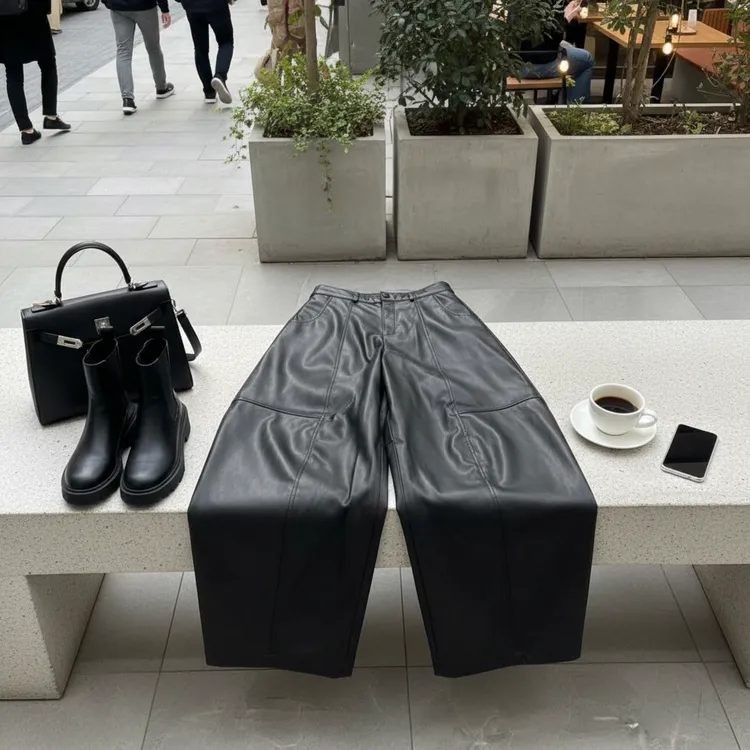 牛皮女款皮裤直筒美式炸街气球裤2026年春秋新款休闲裤子长裤高腰