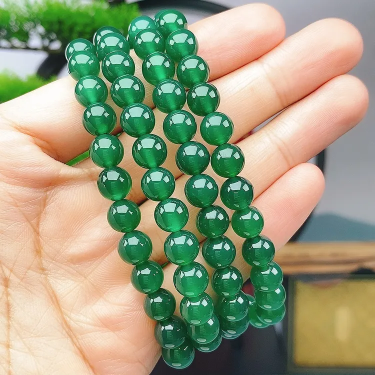 绿玛瑙手串祖母绿项链多圈珠串108颗手串手链 天然玉石 冰绿手串 