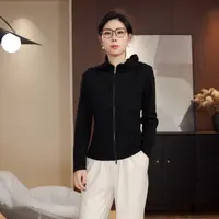 【羊毛连帽打底衫】纯色薄款连帽秋季拉链针织打底衫绒衫秋冬-8911