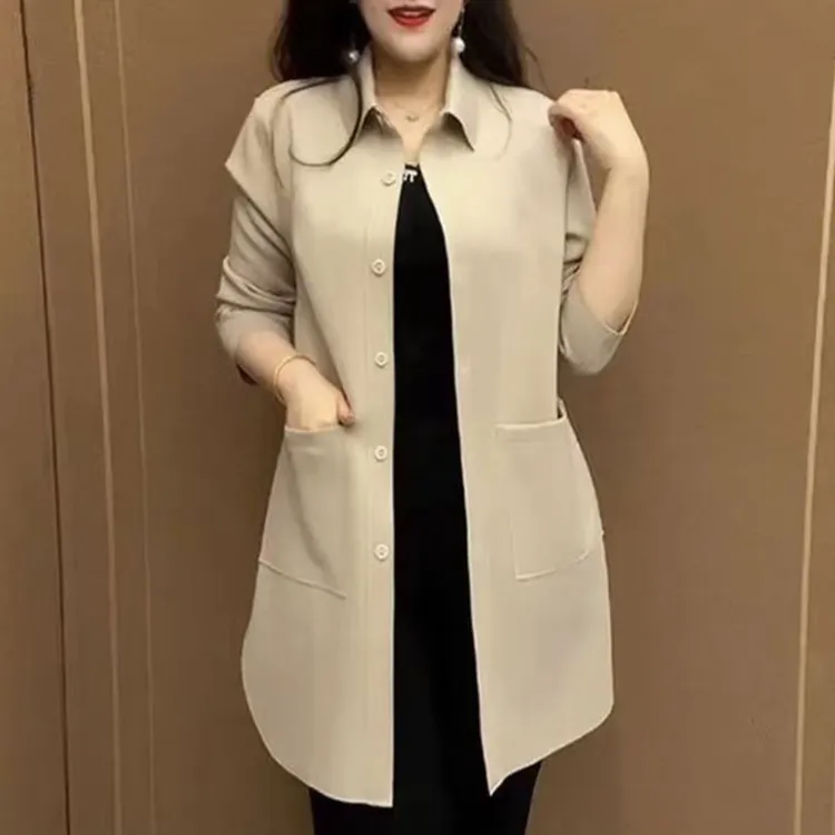 秋季大码妈妈装加肥加大百搭时尚风衣长袖显瘦纯色中长款洋气外套
