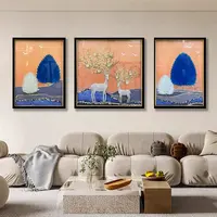 现代轻奢风高端实物立体画高透钢化玻璃壁画客厅背景墙三联挂画
