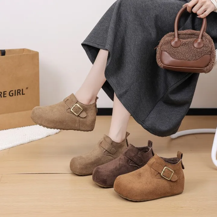 厚底加绒勃肯鞋女2025秋冬新款全包一脚蹬内增高百搭休闲博肯单鞋