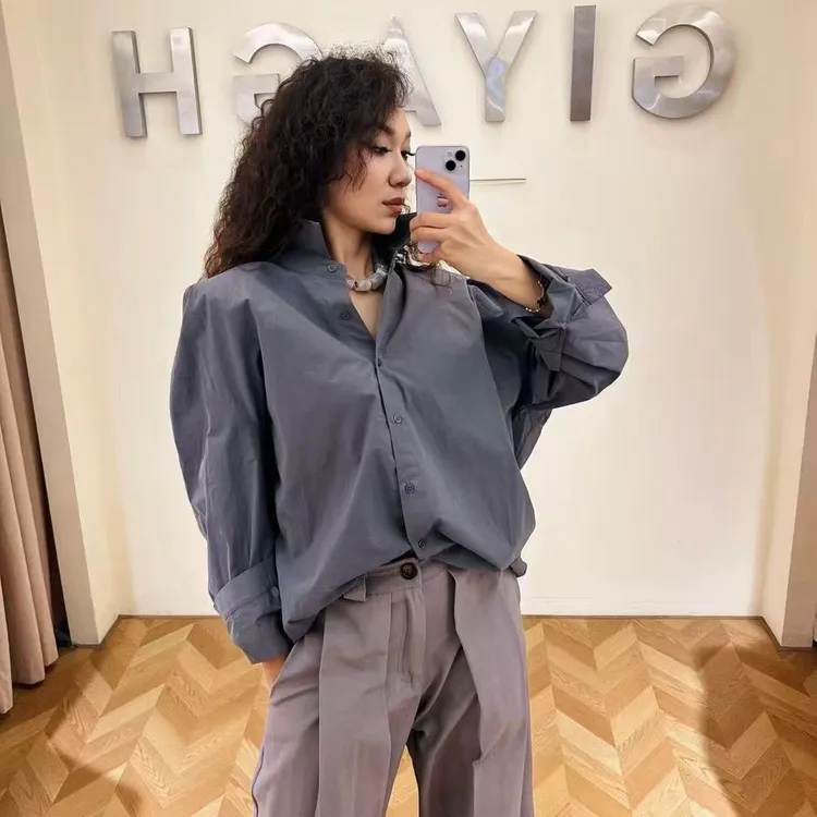 通勤修身型长袖法式宽松型衬衫简约休闲宽松设计感