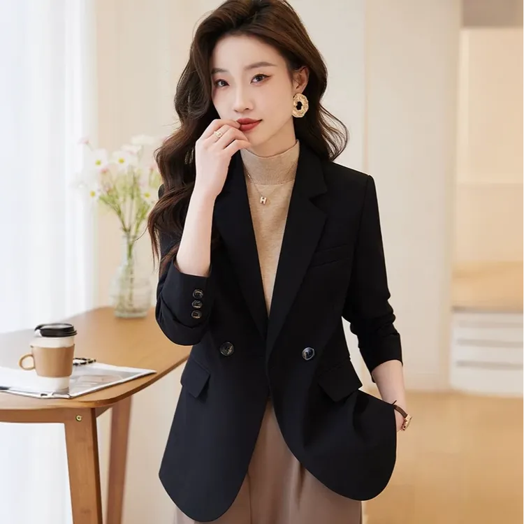2025新款百搭黑色西装外套女高级感宽松休闲小个子西服春秋减龄