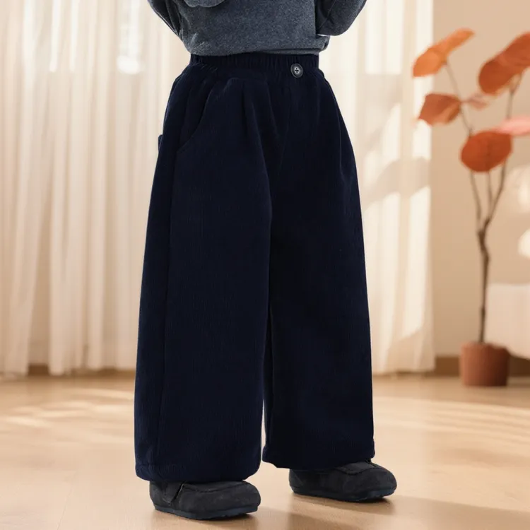 男童保暖阔腿裤子冬装2025新款儿童灯芯绒裤子中小童加厚直筒裤子