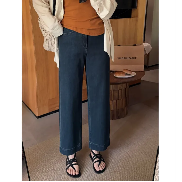 现货大婉酱微胖定制高腰直筒牛仔裤女夏季棉显瘦百搭九分裤 8256D