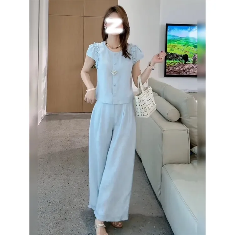 2025夏季爆款一整套ootd穿搭盐系轻熟大方得体的休闲两件套装裤女