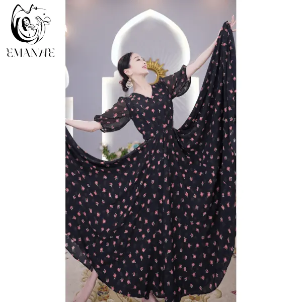 【送腰带】A6137依曼之舞异域风情连衣裙气质修身洋气跳舞连衣裙