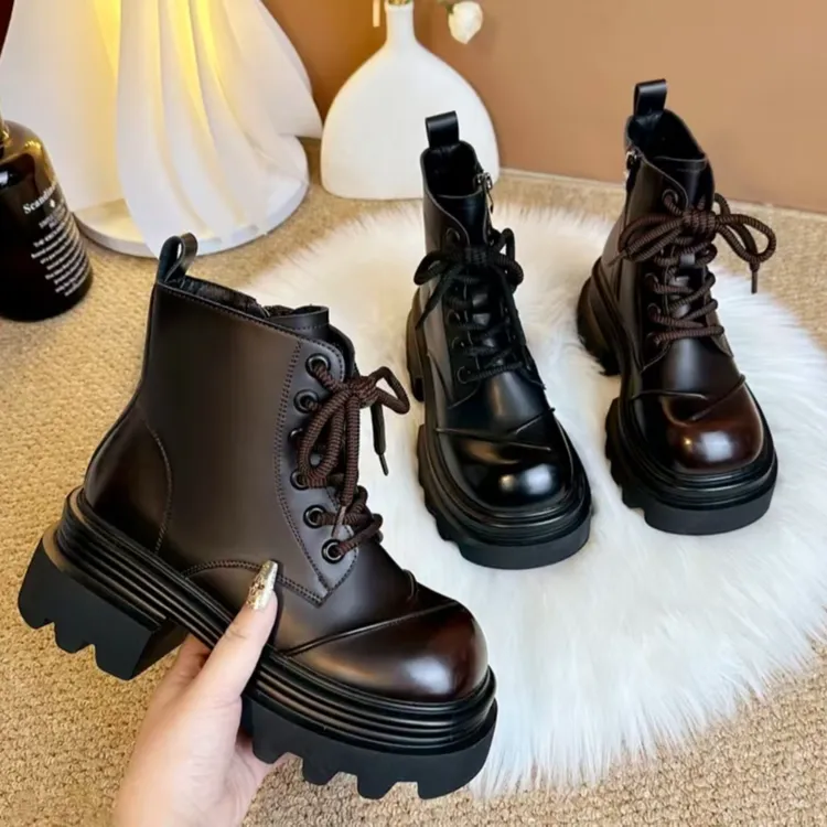 厚底6.5cm小个子马丁靴女2024秋冬新款加绒百搭舒适轻便时尚短靴
