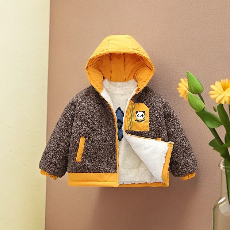 2025儿童加厚洋气羊羔绒毛毛衣宝宝外穿上衣男童冬季加绒外套新款