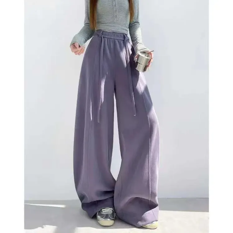 秋上新！阔腿裤高腰休闲裤宽松美式裤子长裤抽绳弯刀卫裤百搭运动