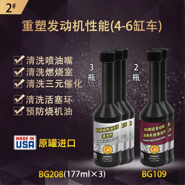 BG润滑清洗套餐(4-6缸)BG208除碳燃油积碳清洗剂208*3&BG109*2