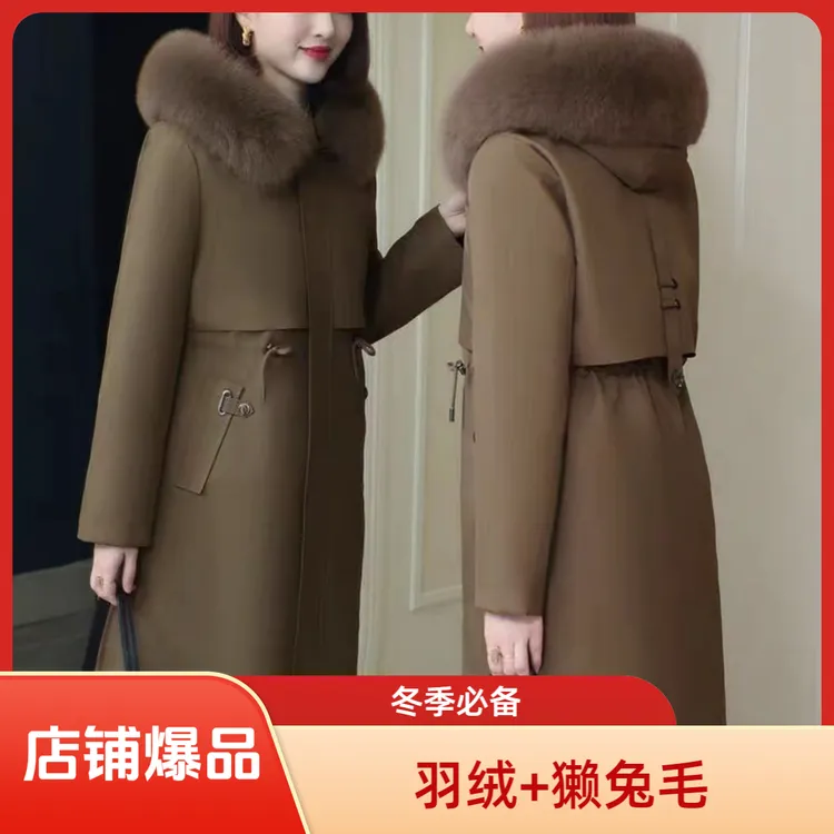 【若竹羽绒＋兔毛】冬季新款真毛皮毛一体加厚派克服女可拆卸内胆