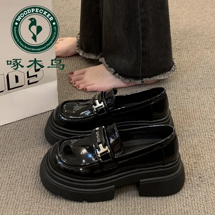 啄木鸟厚底乐福鞋女2025新款春增高爆款复古单鞋松糕英伦风小皮鞋