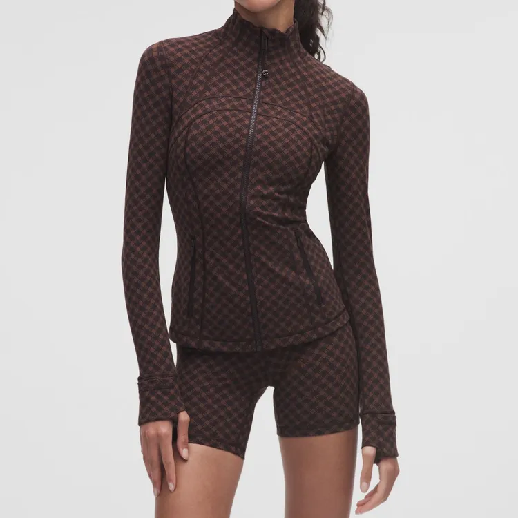 lululemon Define Nulu Jacket立领女士瑜伽外套长款棕色印花