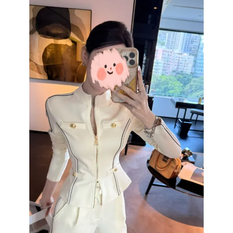 "女绅主义”设计感ins风撞色拼接上衣外套拼接垂中秋感阔腿休闲裤