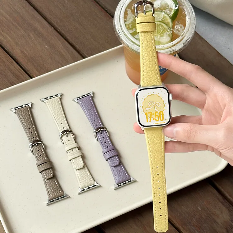 适用iWatchS10表带苹果手表applewatchS9荔枝纹真皮S8女SE夏7高级