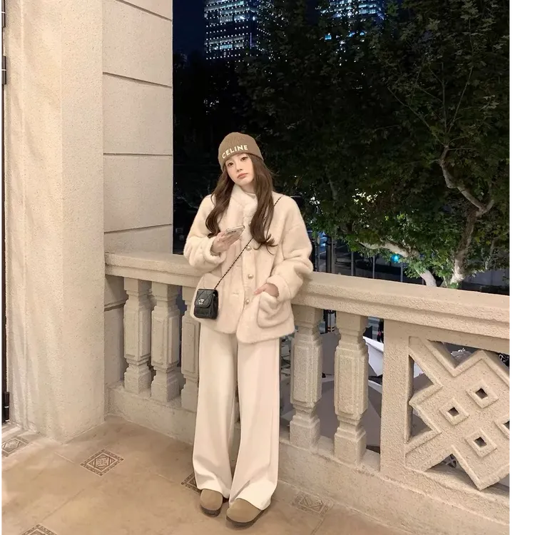 小香风立领仿水貂毛绒环保皮草女冬季2025新款高级感上衣毛毛外套