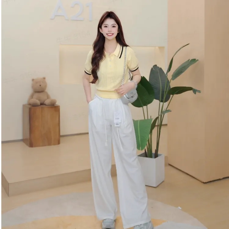 A21女装夏季新款显瘦短袖美式时尚撞色针织衫F442243011