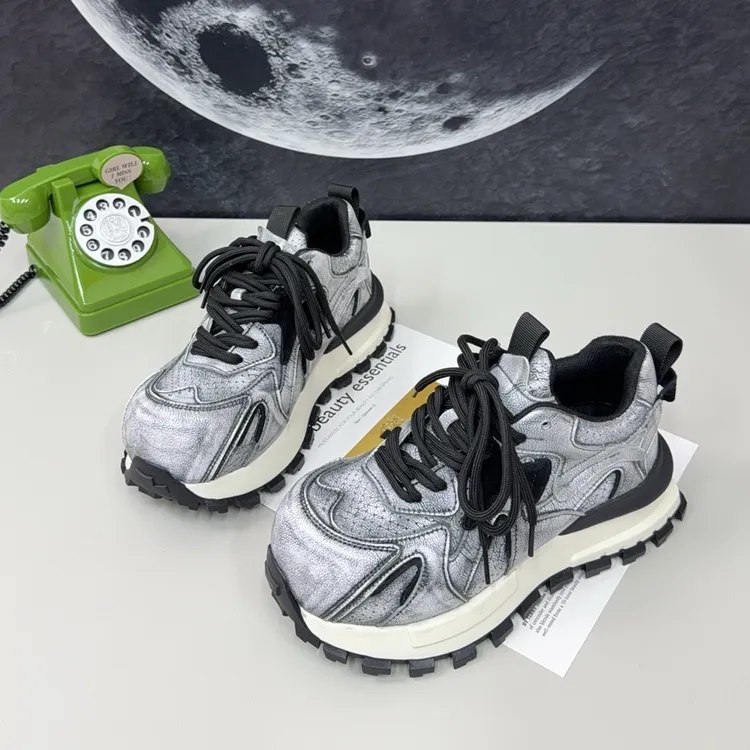 2025秋季新款小个子增高复古擦色休闲鞋丑萌厚底鞋百搭阿甘鞋女