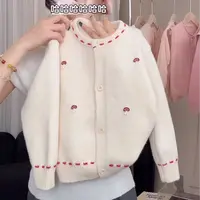 女童秋季开衫新款针织上衣女宝宝洋气纯色圆领针织毛衣