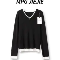MPG JIEJIE【黑巧】早秋大码正肩弹力拼接针织衫
