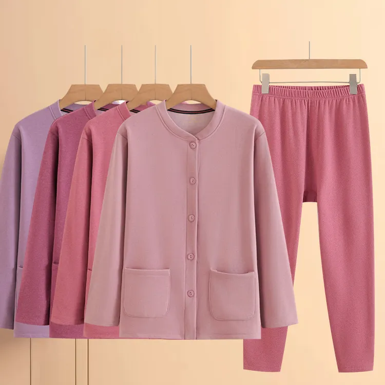 中老年女士纯色德绒保暖开衫春秋冬系扣对襟宽松大码妈妈装长袖