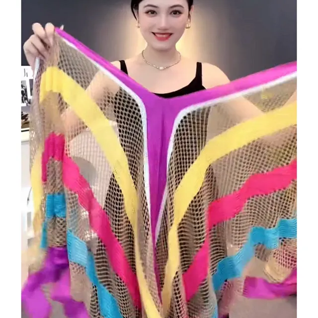 【七彩镂空披肩】韩版旅行冰丝披肩夏季防晒七彩凉感披肩甜欣围巾