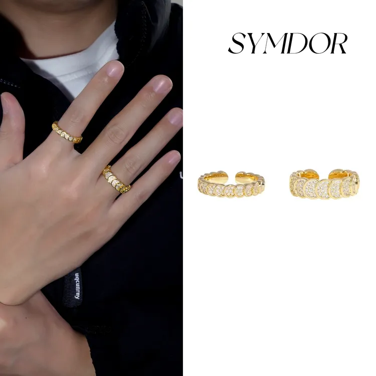 合金锆石戒指 轻奢钱多多开口戒指时尚百搭复古小众个性ins金色