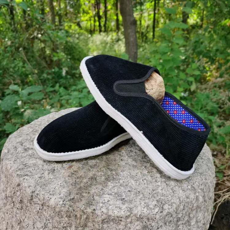 纯手工千层底布鞋灯芯绒黑条绒面松紧口鞋面软底透气男女休闲布鞋