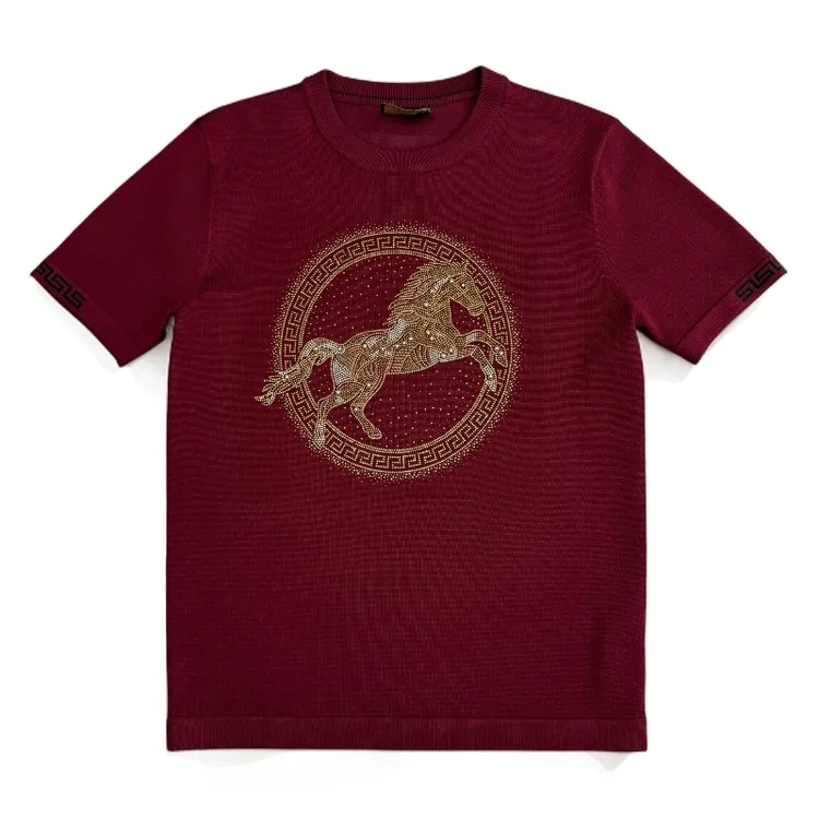 冬季针织毛衣圆领短袖3055修身重工镶钻时尚百搭轻奢男士潮流男装